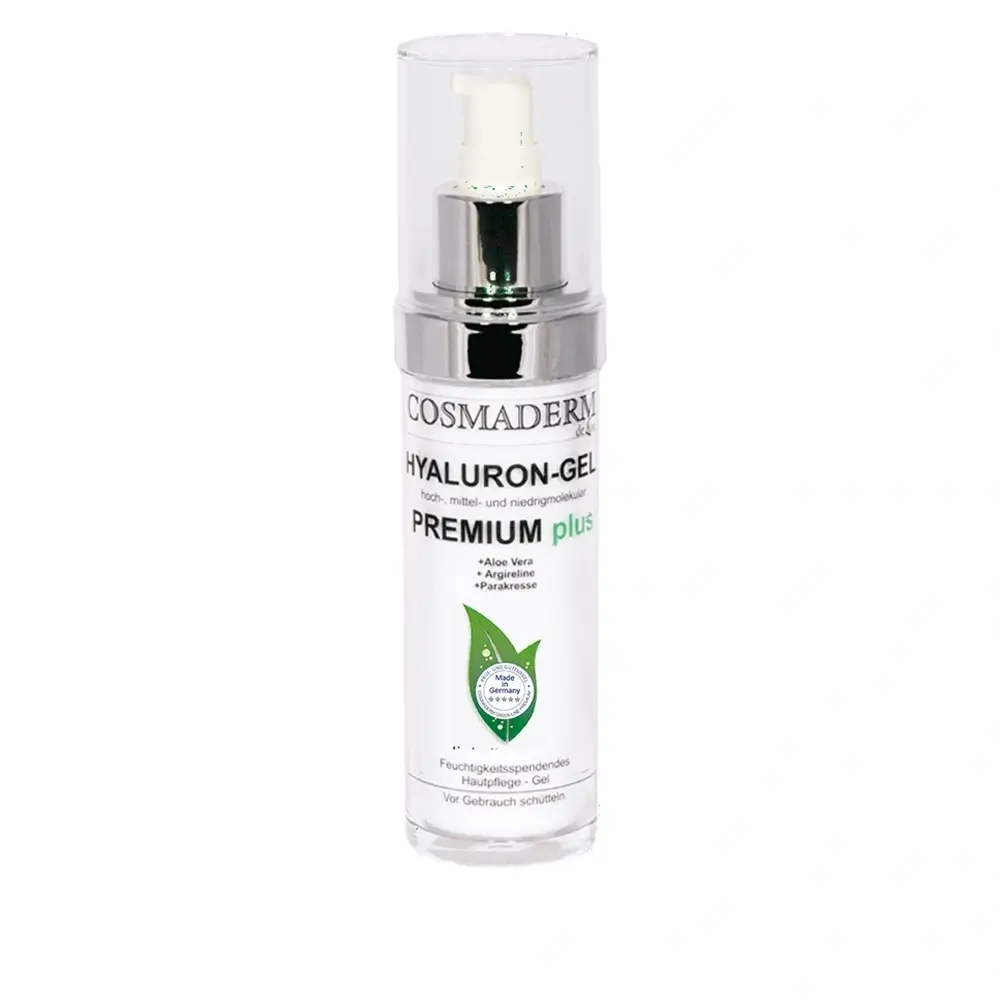Cosmaderm Hyalurongel PREMIUM plus de Luxe 50 ml – Hautpflegeserum mit Aloe Vera – Straffendes Gesichtsgel – Im Spender – Für die reife Haut ab 40